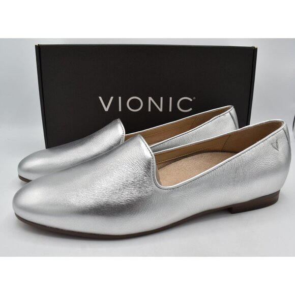 Vionic Womens Size 9 Willa II Silver Metallic Slip On Comfort Loafer Shoes - Picture 1 of 13